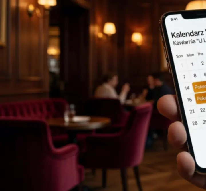 Kalendarz wieczorów pokerowych NeatSpaceCollective na ekranie telefonu