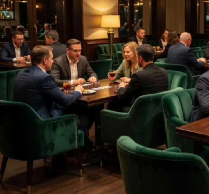 Atmosferyczny wieczór pokerowy w eleganckim wnętrzu NeatSpaceCollective